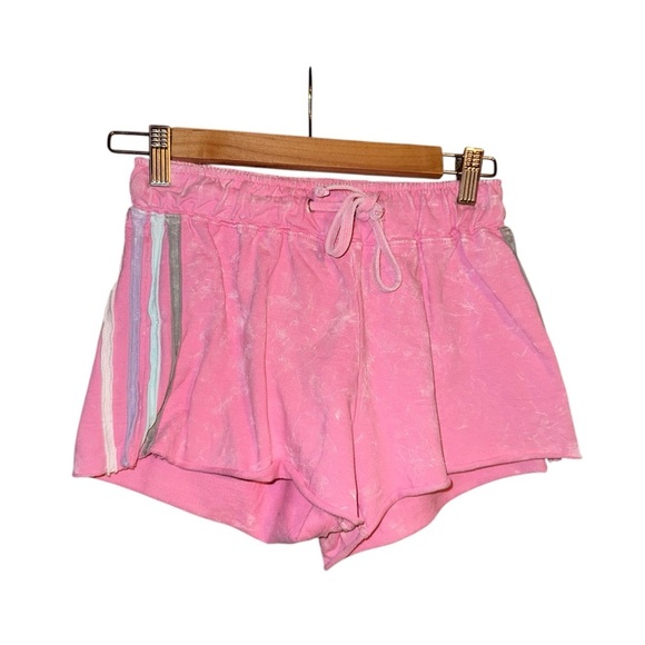 NWT BLOOM + POP Pink Stripe Acid Wash Raw Edge Juniors Short Shorts Barbiecore S - Picture 2 of 12